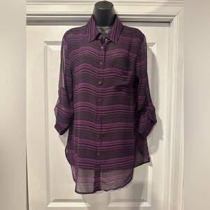 Moda International Black and Purple Striped Top